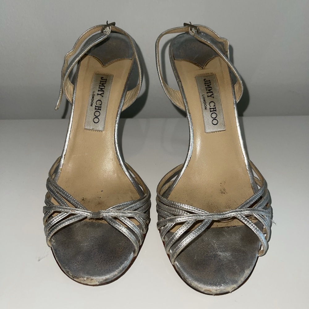 Vintage Jimmy Choo Metallic Silver Heeled Sandals
